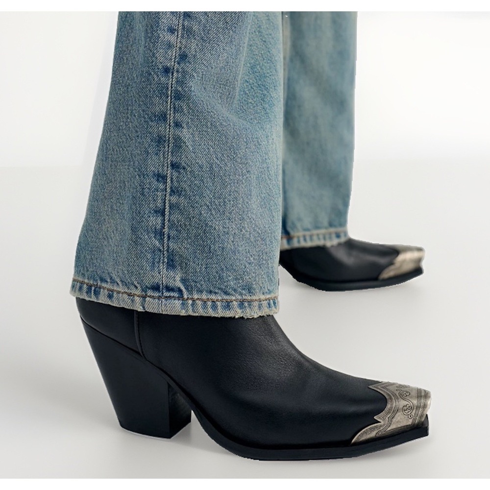 NEW Free People Brayden Black Western Boot Sz 9-9.5 Silver Toe Cowgirl Country - Picture 2 of 15